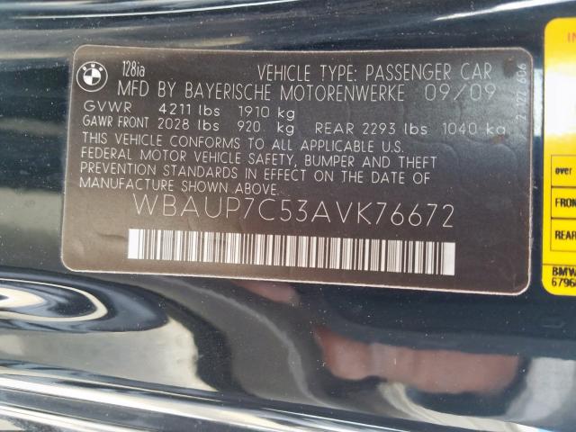 WBAUP7C53AVK76672 - 2010 BMW 128 I  photo 10