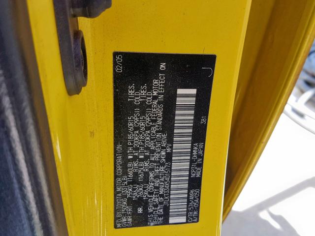 JTLKT334X54015173 - 2005 TOYOTA SCION XB 黄色 照片 10