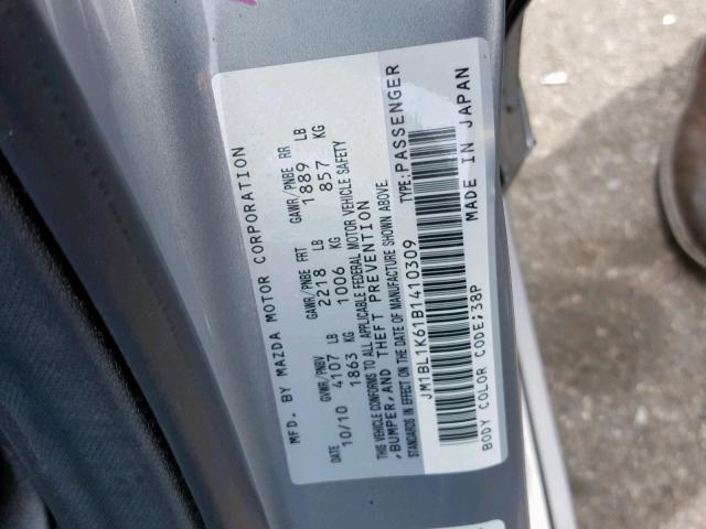 JM1BL1K61B1410309 - 2011 MAZDA 3 S GRAY photo 10