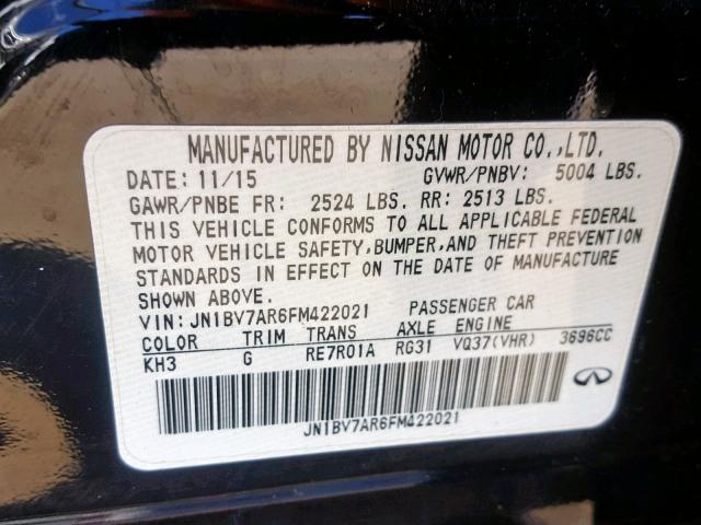 JN1BV7AR6FM422021 - 2015 INFINITI Q50 BASE BLACK photo 10