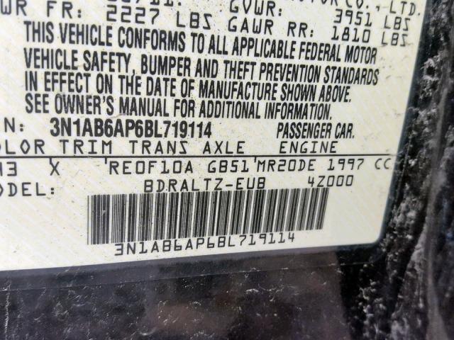 3N1AB6AP6BL719114 - 2011 NISSAN SENTRA 2.0 BLACK photo 10