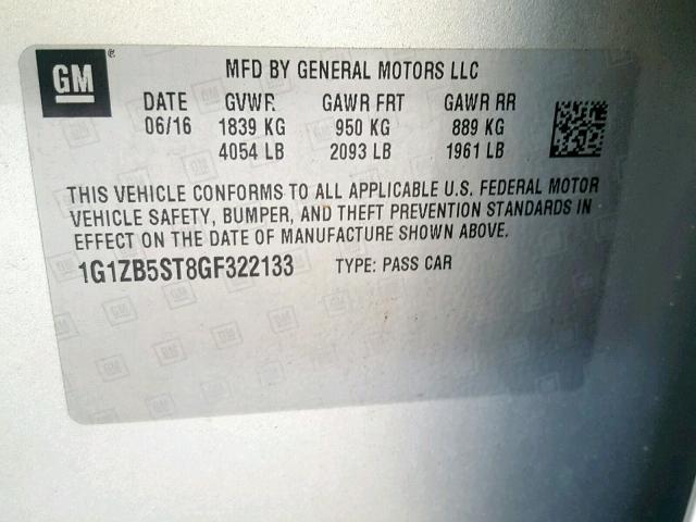 1G1ZB5ST8GF322133 - 2016 CHEVROLET MALIBU LS GRAY photo 10