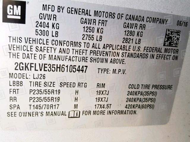 2GKFLVE35H6105447 - 2017 GMC TERRAIN DE SILVER photo 10