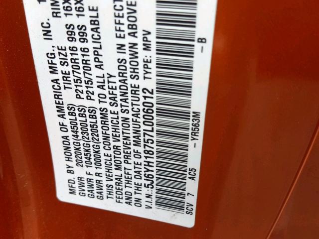 5J6YH18757L006012 - 2007 HONDA ELEMENT EX ORANGE photo 10