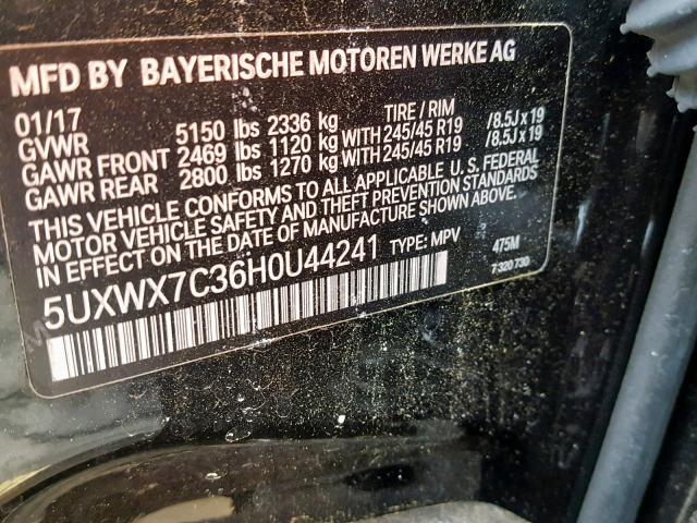 5UXWX7C36H0U44241 - 2017 BMW X3 XDRIVE3 BLACK photo 10