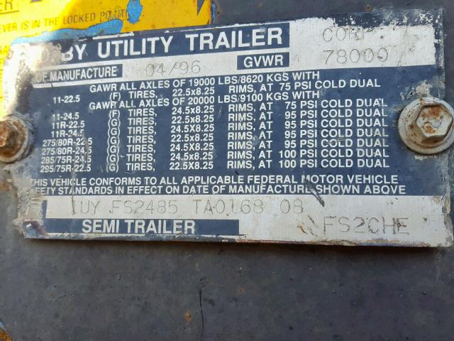 1UYFS2485TA016808 - 1996 UTILITY TRAILER Qara foto 10