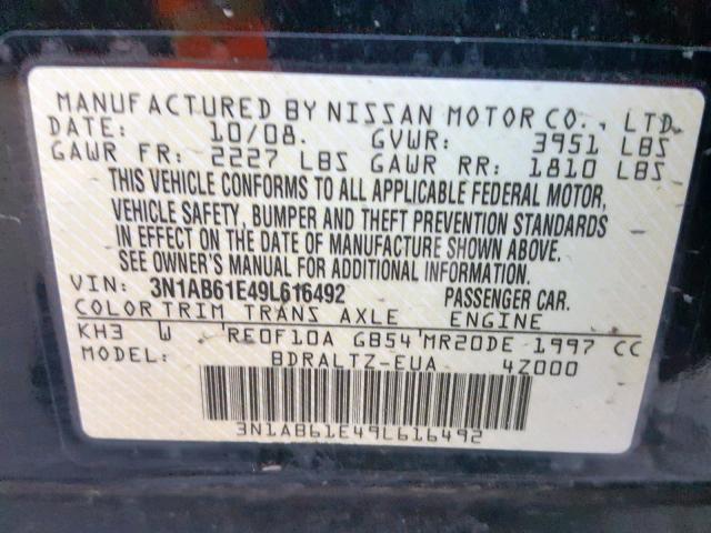 3N1AB61E49L616492 - 2009 NISSAN SENTRA 2.0 BLACK photo 10