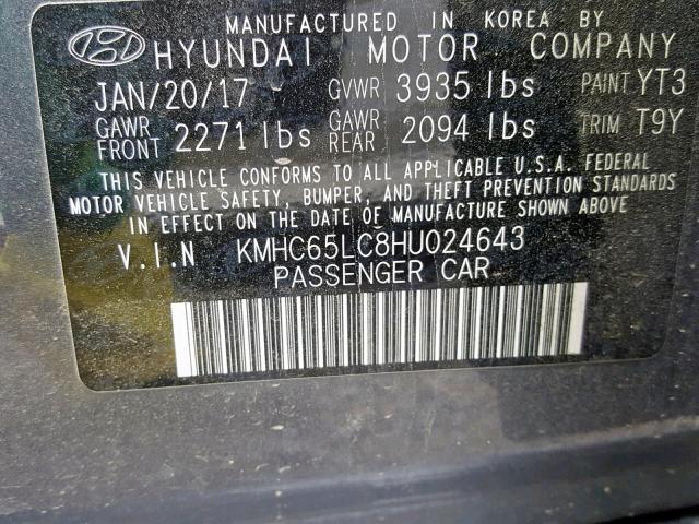 KMHC65LC8HU024643 - 2017 HYUNDAI IONIQ BLUE GRAY photo 10