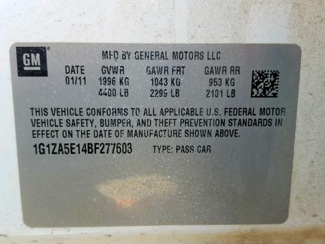 1G1ZA5E14BF277603 - 2011 CHEVROLET MALIBU LS WHITE photo 10