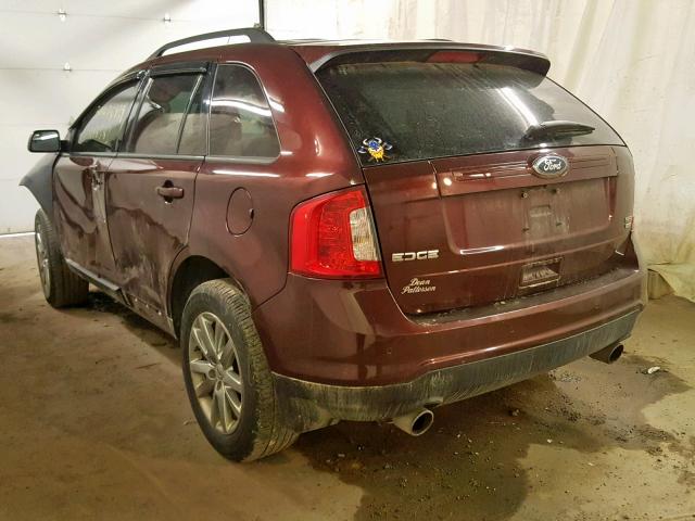 2FMDK4JC2CBA86647 - 2012 FORD EDGE SEL MAROON photo 3