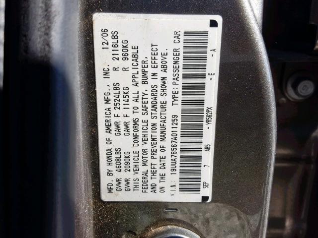 19UUA76567A011259 - 2007 ACURA TL TYPE S BROWN photo 10