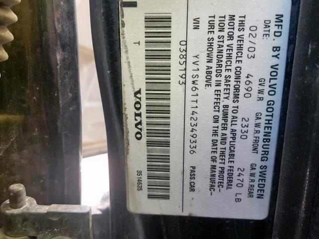 YV1SW61T142349336 - 2004 VOLVO V70 BLACK photo 10