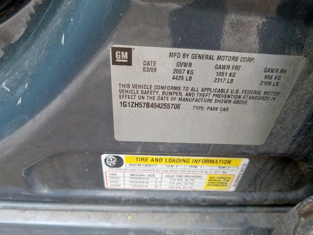 1G1ZH57B494255706 - 2009 CHEVROLET MALIBU 1LT  照片 10