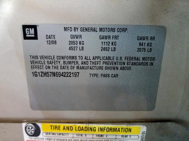 1G1ZH57N694222197 - 2009 CHEVROLET MALIBU 1LT  照片 10