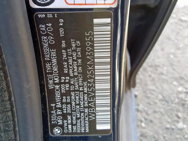 WBAEV53425KM39955 - 2005 BMW 330 I BLUE photo 10