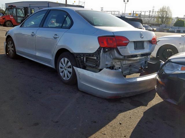 3VW2K7AJ7BM307472 - 2011 VOLKSWAGEN JETTA BASE SILVER photo 3