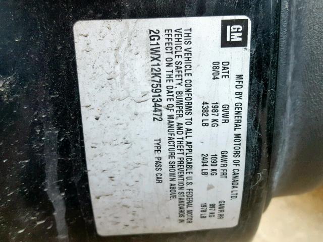 2G1WX12K759134472 - 2005 CHEVROLET MONTE CARL 黑色 照片 10