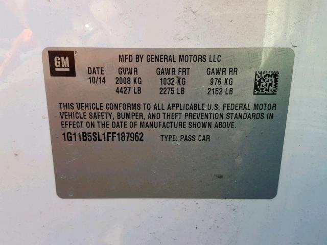 1G11B5SL1FF187962 - 2015 CHEVROLET MALIBU LS WHITE photo 10