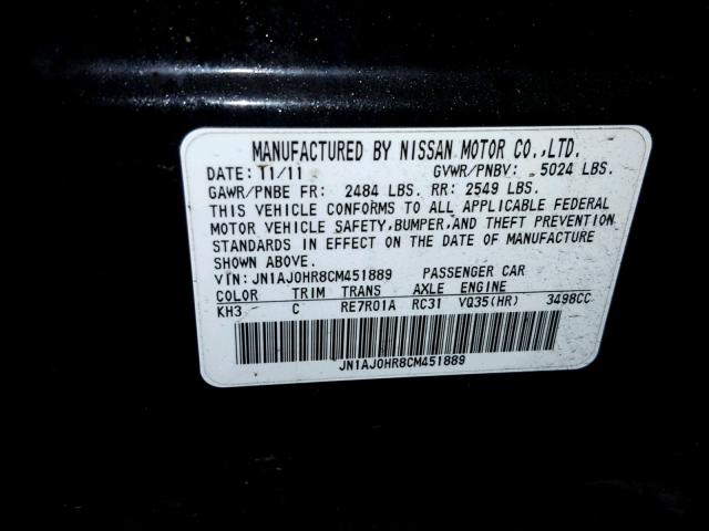 JN1AJ0HR8CM451889 - 2012 INFINITI EX35 BASE BLACK photo 10