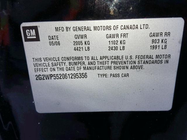 2G2WP552061295356 - 2006 PONTIAC GRAND PRIX BLACK photo 10
