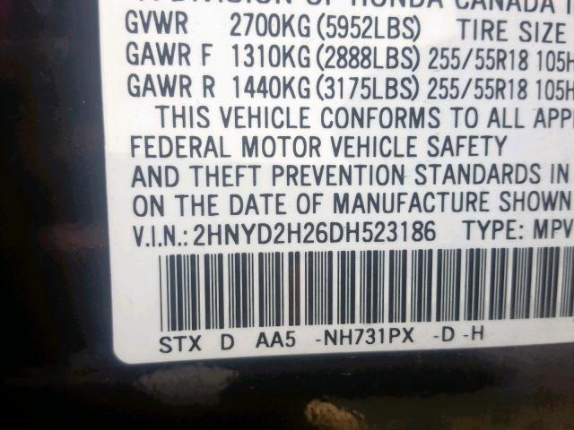 2HNYD2H26DH523186 - 2013 ACURA MDX BLACK photo 10