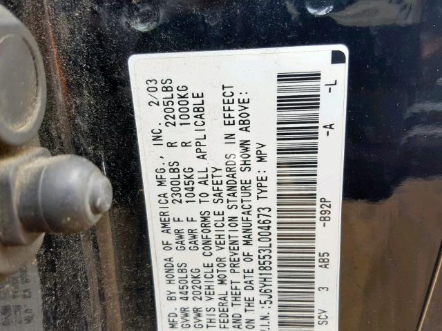 5J6YH18553L004673 - 2003 HONDA ELEMENT EX BLACK photo 10