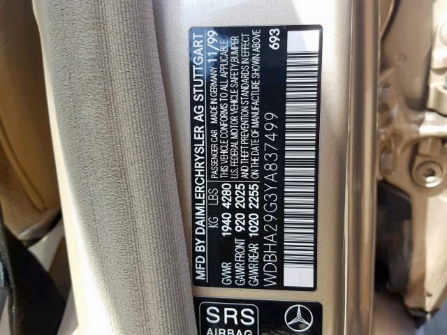 WDBHA29G3YA837499 - 2000 MERCEDES-BENZ C 280 GOLD photo 10