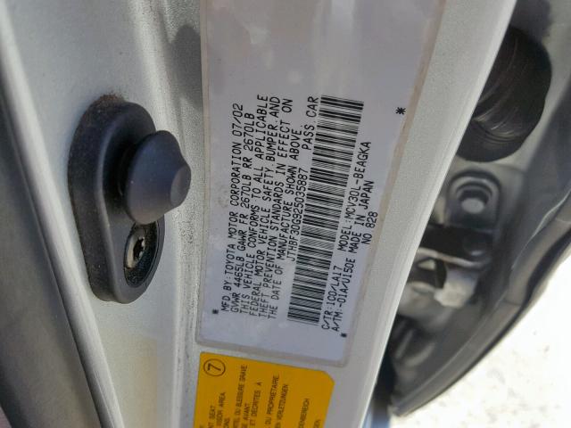 JTHBF30G925035887 - 2002 LEXUS ES 300 SILVER photo 10