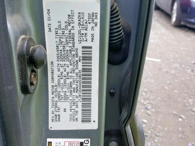 JTJBT20X440038035 - 2004 LEXUS GX 470 GRAY photo 10