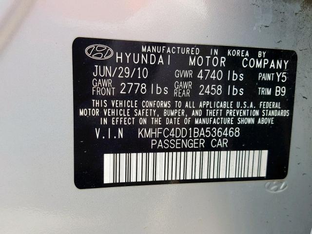 KMHFC4DD1BA536468 - 2011 HYUNDAI AZERA GLS SILVER photo 10