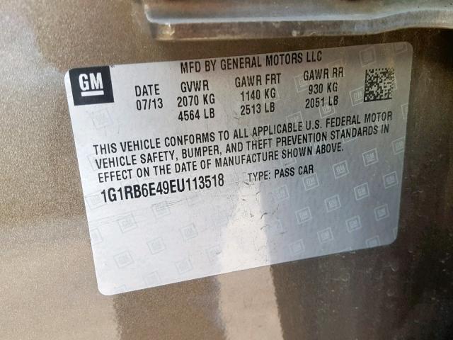 1G1RB6E49EU113518 - 2014 CHEVROLET VOLT BROWN photo 10