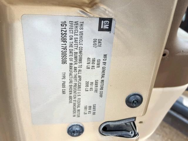 1G1ZS58F17F309306 - 2007 CHEVROLET MALIBU LS BEIGE photo 10