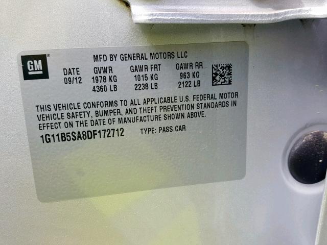 1G11B5SA8DF172712 - 2013 CHEVROLET MALIBU LS GRAY photo 10