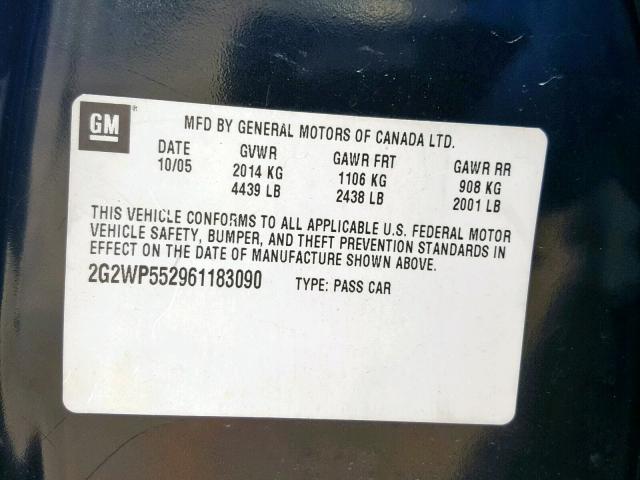 2G2WP552961183090 - 2006 PONTIAC GRAND PRIX BLACK photo 10