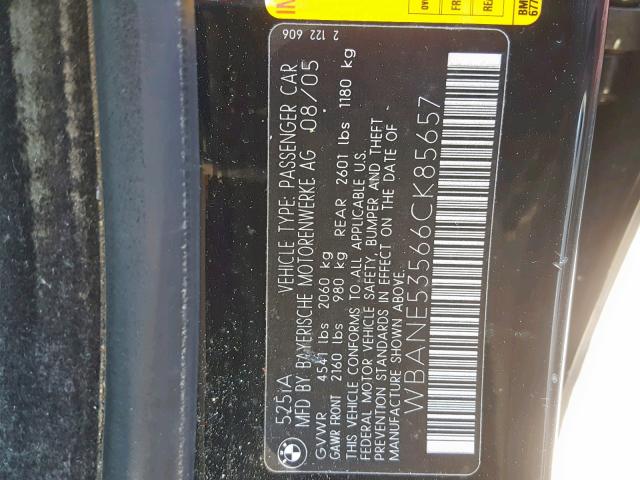 WBANE53566CK85657 - 2006 BMW 525 I BLACK photo 10