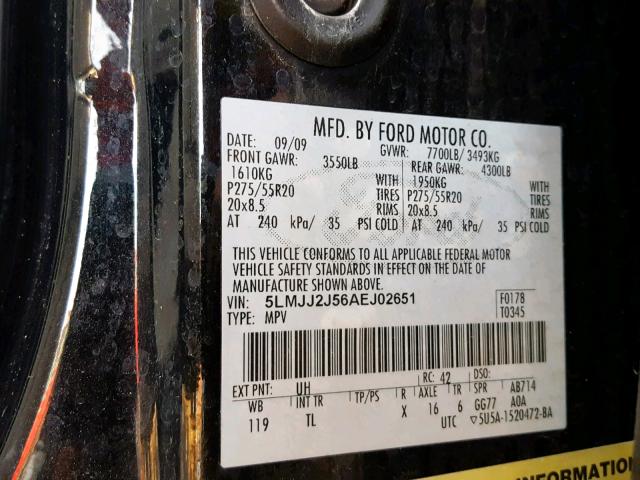 5LMJJ2J56AEJ02651 - 2010 LINCOLN NAVIGATOR Қара фото 10