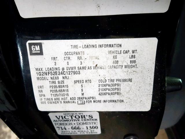 1G2NF52E24C127903 - 2004 PONTIAC GRAND AM S BLACK photo 10