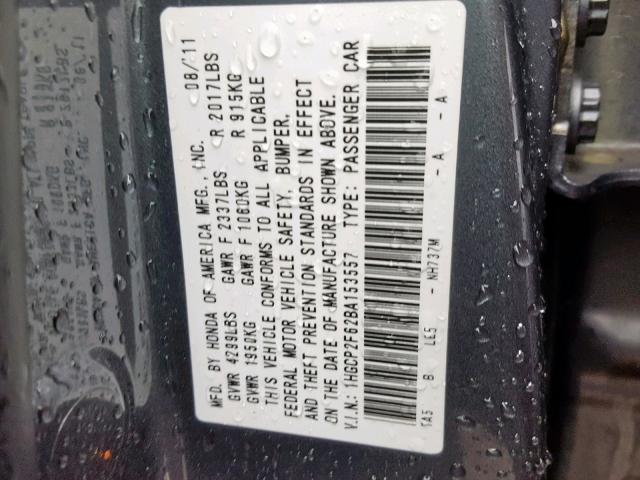 1HGCP2F62BA153557 - 2011 HONDA ACCORD GRAY photo 10