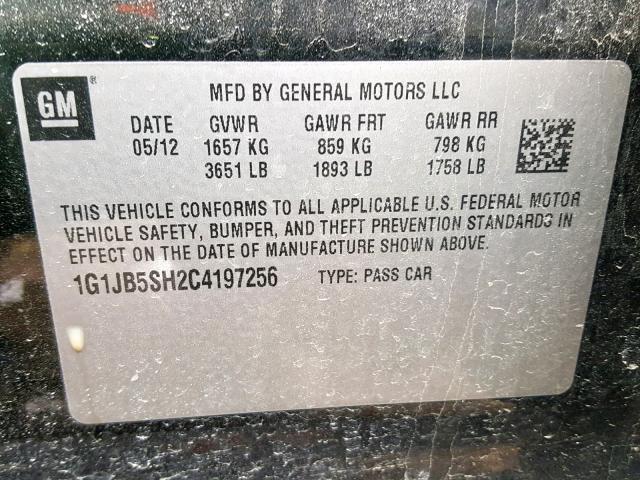 1G1JB5SH2C4197256 - 2012 CHEVROLET SONIC LS BLACK photo 10