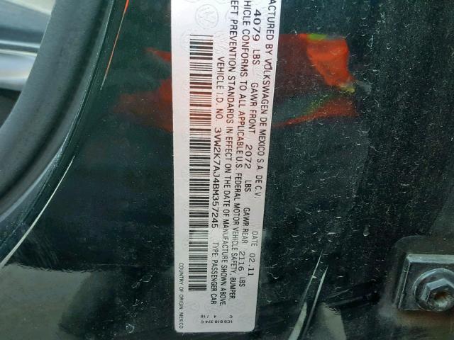 3VW2K7AJ4BM357245 - 2011 VOLKSWAGEN JETTA BASE BLACK photo 10