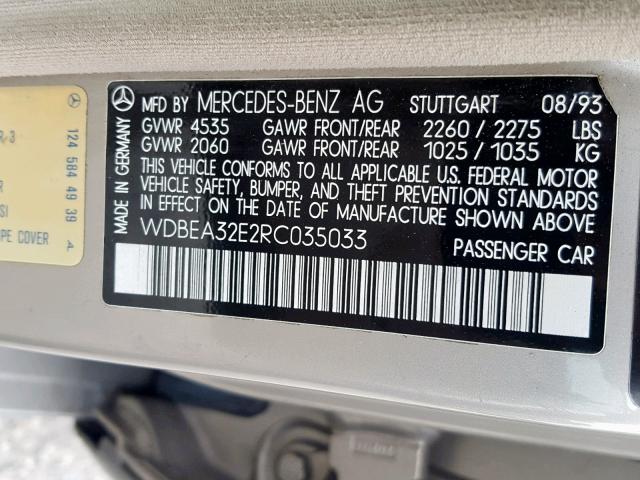 WDBEA32E2RC035033 - 1994 MERCEDES-BENZ E 320 TAN photo 10