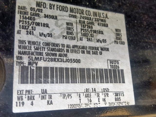 5LMFU28RX3LJ05508 - 2003 LINCOLN NAVIGATOR Qara foto 10