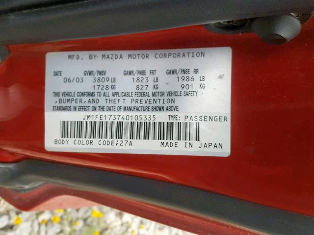 JM1FE173740105335 - 2004 MAZDA RX8 RED photo 10