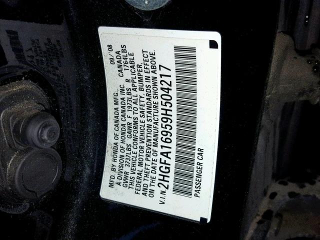 2HGFA16959H504217 - 2009 HONDA CIVIC EXL 黑色 照片 10
