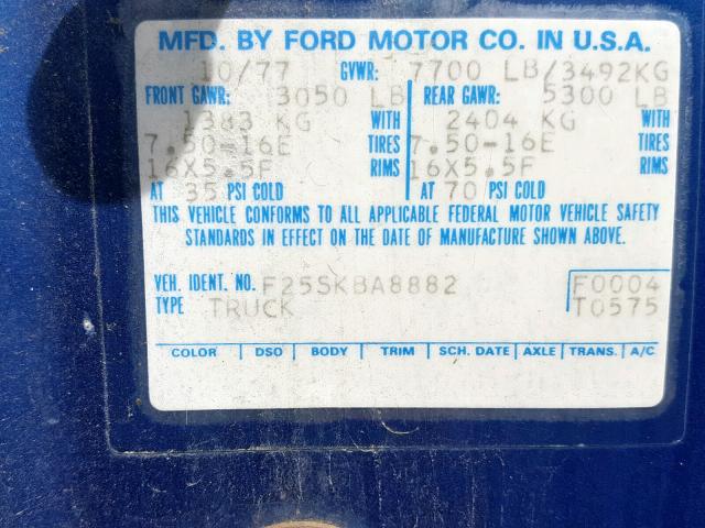 F255KBA8882 - 1978 FORD F-150 BLUE photo 10