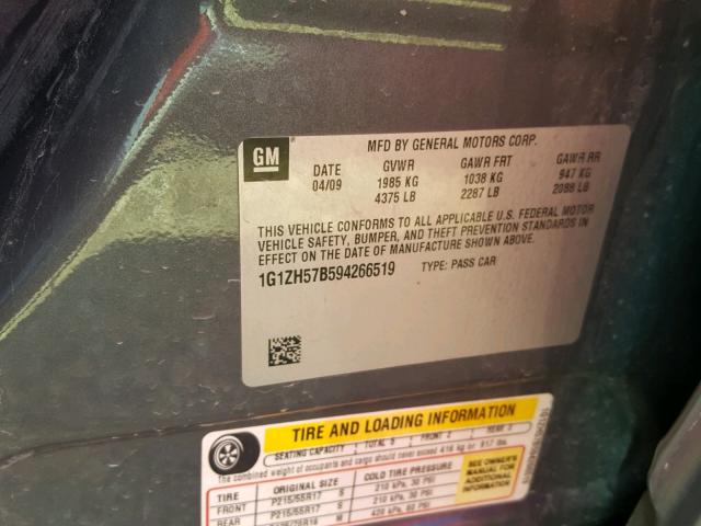 1G1ZH57B594266519 - 2009 CHEVROLET MALIBU 1LT 银色 照片 10