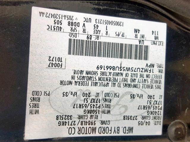 1FMZU75W55UB66169 - 2005 FORD EXPLORER L BLACK photo 10