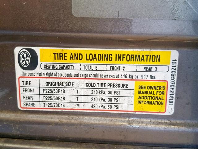 1G1ZC5E07CF214191 - 2012 CHEVROLET MALIBU 1LT თაფლისფერი ფოტო 10