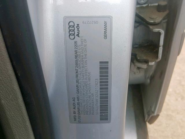 WAUJT68E32A217423 - 2002 AUDI A4 3.0 SILVER photo 10