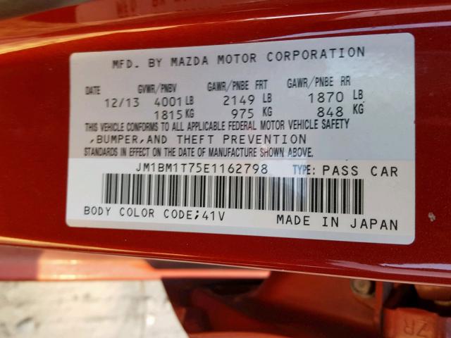 JM1BM1T75E1162798 - 2014 MAZDA 3 SV RED photo 10